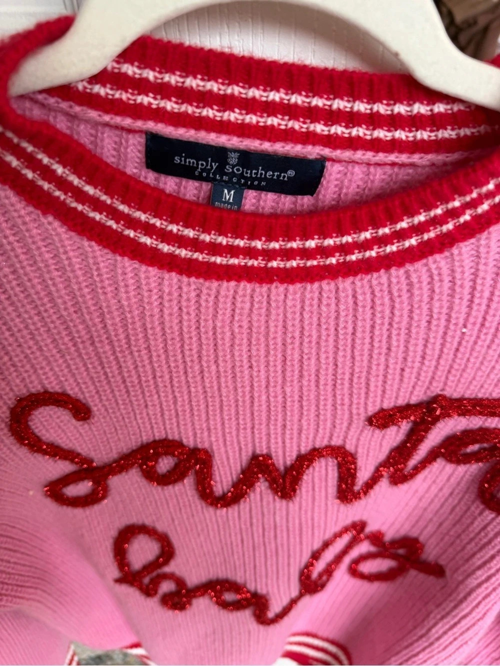 Simply Southern Santa Baby Sweater Pink & Red Medium - Picture 9 of 10